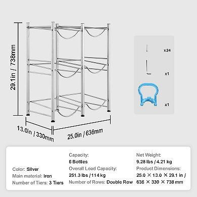 3-Tier Water Jug Rack for 6 Bottles with Powder-Coated Cast Iron
