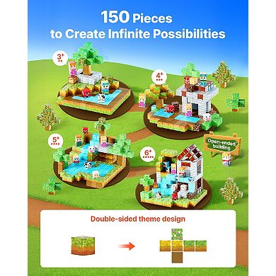 Kids Magnetic Building Blocks 150-Piece Set, 3D Construction with Portable Storage Bag