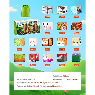 Kids Magnetic Building Blocks 150-Piece Set, 3D Construction with Portable Storage Bag