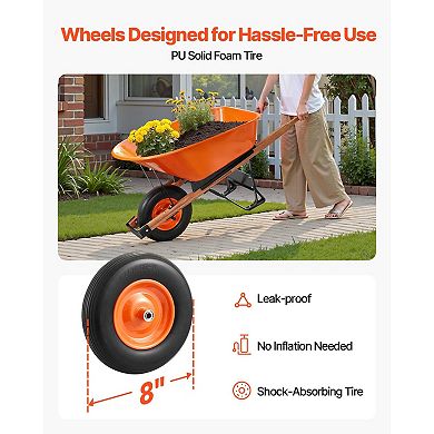 One-Wheel Garden Cart with 6-Cubic-Foot Tray, Solid Foam Tire