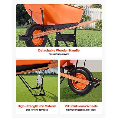 One-Wheel Garden Cart with 6-Cubic-Foot Tray, Solid Foam Tire