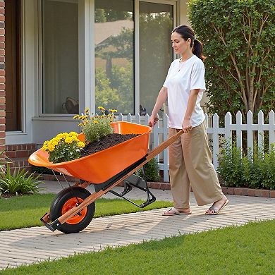 One-Wheel Garden Cart with 6-Cubic-Foot Tray, Solid Foam Tire