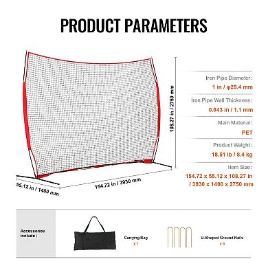 Backyard Sports Backstop Net with Frame, Portable Ball Barrier for Baseball and Soccer