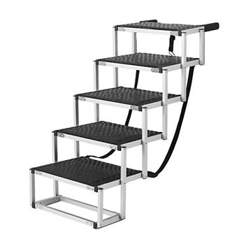 Foldable Aluminum Dog Stairs 5 Steps Adjustable Height for Travel and Home