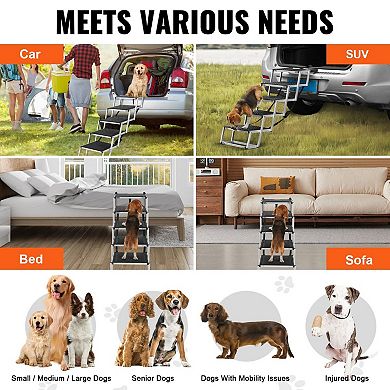 Foldable Aluminum Dog Stairs 5 Steps Adjustable Height for Travel and Home