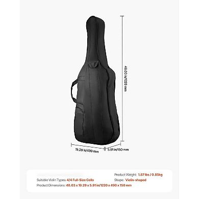 Cello Carrying Case with Explosion-Proof Zippers and Bow Holder