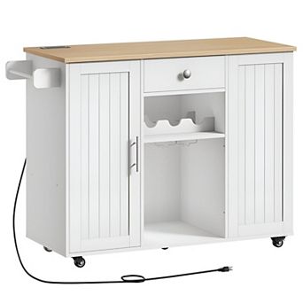 Mobile Kitchen Island with Countertop Storage, Adjustable Shelf, Side Towel Bar, and Swivel Casters