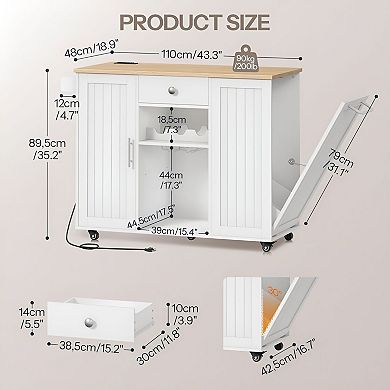 Mobile Kitchen Island with Countertop Storage, Adjustable Shelf, Side Towel Bar, and Swivel Casters