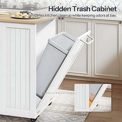 Mobile Kitchen Island with Countertop Storage, Adjustable Shelf, Side Towel Bar, and Swivel Casters