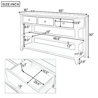 Console Table with Drawers and Open Shelves for Storage and Décor