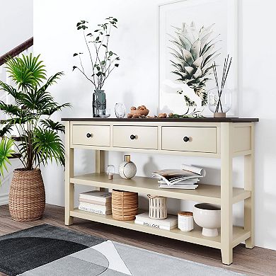 Console Table with Drawers and Open Shelves for Storage and Décor
