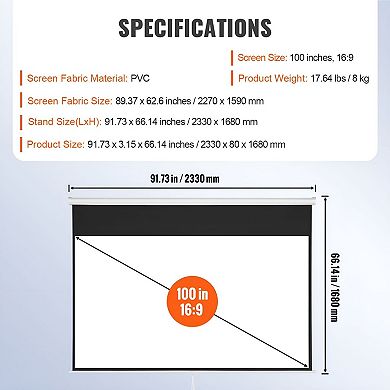 Manual Pull Down Projector Screen Wall Mounted PVC Indoor Viewing with Auto-Lock