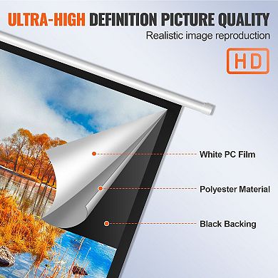 Manual Pull Down Projector Screen Wall Mounted PVC Indoor Viewing with Auto-Lock