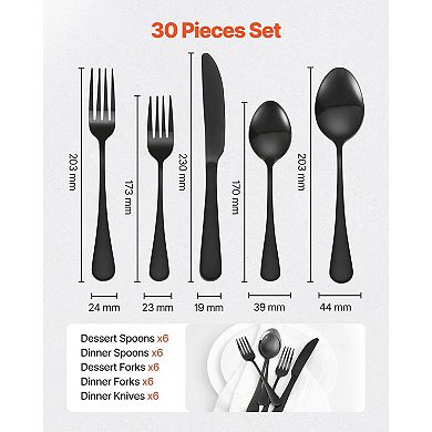 30-Piece Stainless Steel Flatware Set for 6, Includes Forks, Spoons, and Knives