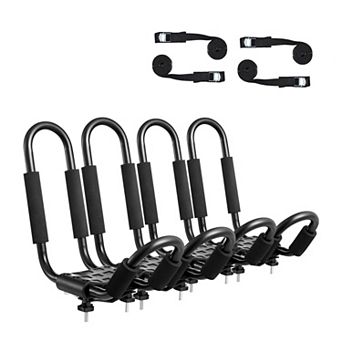 4 pc Roof Kayak Carrier Carries 12 Kayaks Alloy Steel J-Shape Design with Straps