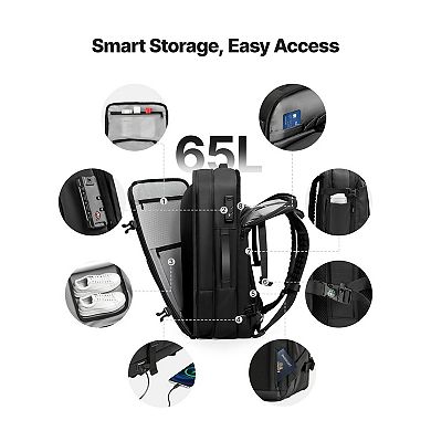 Travel Backpack with Built-In Vacuum Pump, 65L Capacity, Water-Resistant and Storage Compartments