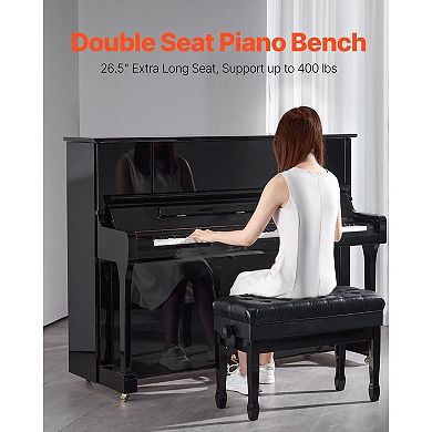 Duet Piano Bench with Adjustable Height and Storage Compartment