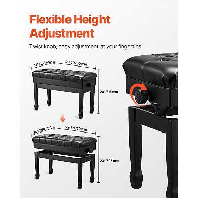 Duet Piano Bench with Adjustable Height and Storage Compartment