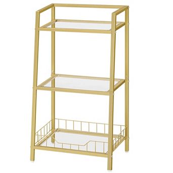 3 tier Bathroom Shelf with Metal Frame and Tempered Glass Shelves for Towels and Toiletries