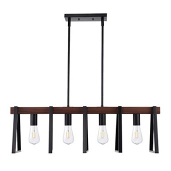 4-Light Kitchen Island Pendant Chandelier Iron Wood Finish