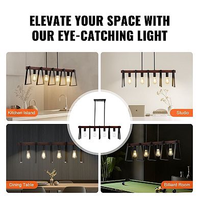 4-Light Kitchen Island Pendant Chandelier Iron Wood Finish