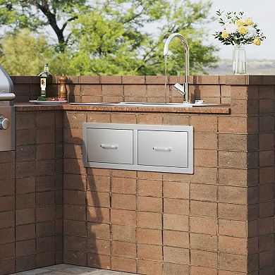 Double Stainless Steel Drawer with Handle for Indoor and Outdoor Use