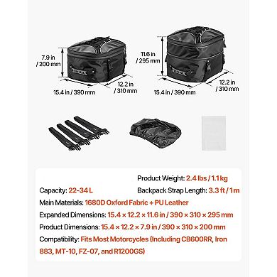 Expandable Bike Tail Bag with Internal Tie-Downs and Straps