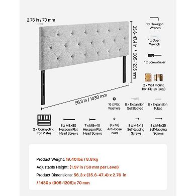 Diamond Tufted Linen Headboard with Adjustable Height