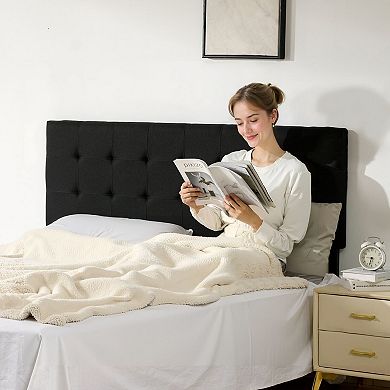 Adjustable Linen Bed Headboard with Diamond Tufting for Bedroom