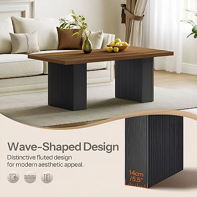 Modern Farmhouse Rectangular Coffee Table with Fluted Legs, Living Room Center Table