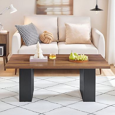 Modern Farmhouse Rectangular Coffee Table with Fluted Legs, Living Room Center Table