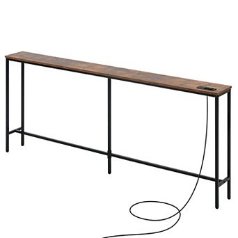 Narrow Entryway Console Table with Metal Frame USB Charging and Power Outlets