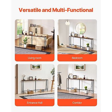 Narrow Entryway Console Table with Metal Frame USB Charging and Power Outlets
