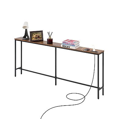 Narrow Entryway Console Table with Metal Frame USB Charging and Power Outlets