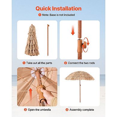Patio Umbrella with Thatch Exterior Polyester Canopy 8 Metal Ribs Adjustable Tilt