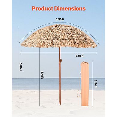 Patio Umbrella with Thatch Exterior Polyester Canopy 8 Metal Ribs Adjustable Tilt