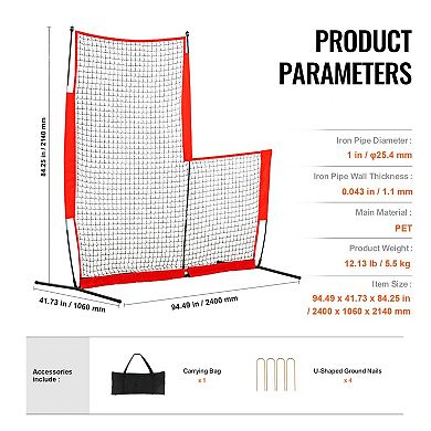 Baseball Softball Pitching L-Screen, Net with Reinforced Edges and Portable Storage Bag