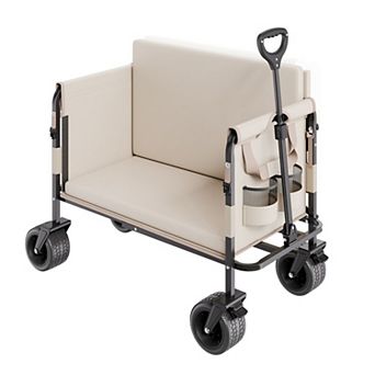 Foldable Outdoor Wagon with Foam Seat, Storage Space, and All-Terrain Wheels