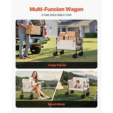 Foldable Outdoor Wagon with Foam Seat, Storage Space, and All-Terrain Wheels