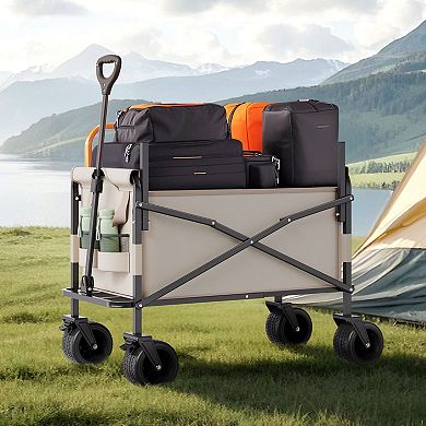 Foldable Outdoor Wagon with Foam Seat, Storage Space, and All-Terrain Wheels