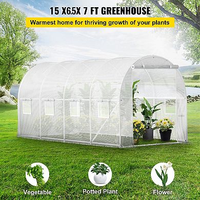 Walk-In Garden Greenhouse with Shelves Mesh Windows and PE Cover for Plants