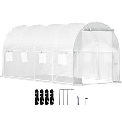 Walk-In Garden Greenhouse with Shelves Mesh Windows and PE Cover for Plants