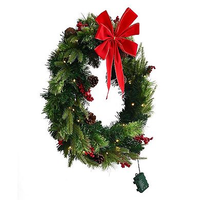 Pre-Lit Christmas Wreath with LED Lights and Pine Cones