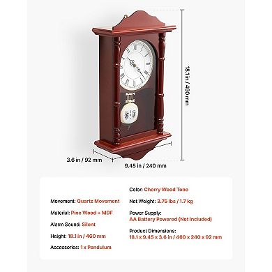 Silent Quartz Pendulum Wall Clock, Grandfather Style