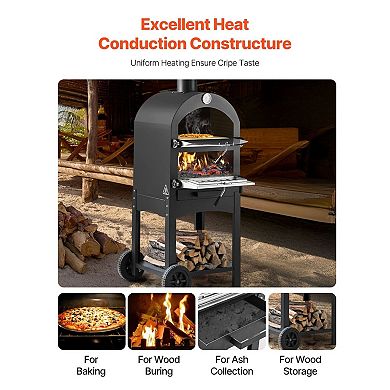 Outdoor Pellet Pizza Oven with Built in Thermometer Wheels and Pizza Stone