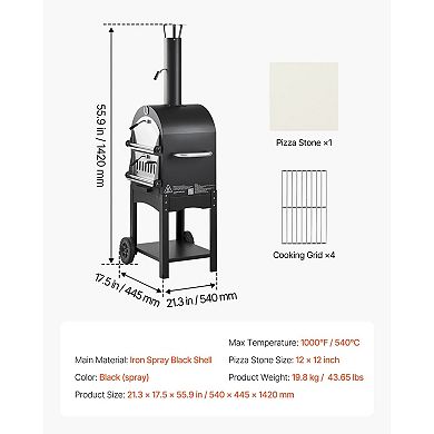 Outdoor Pellet Pizza Oven with Built in Thermometer Wheels and Pizza Stone