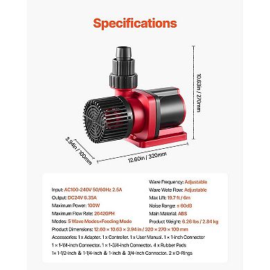 3-in-1 Aquarium Water Pump with Wave Maker Function, Adjustable Flow and Multiple Connectors