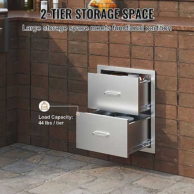 2-Tier Stainless Steel Storage Drawer with Built-In Handle for Easy Access