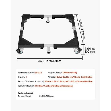 Adjustable Appliance Stand with Wheels and Brakes for Fridges, Washers, and Dryers