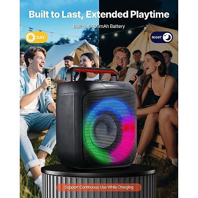 Portable Karaoke Machine with Wireless Mics, RGB Lights, and Bluetooth